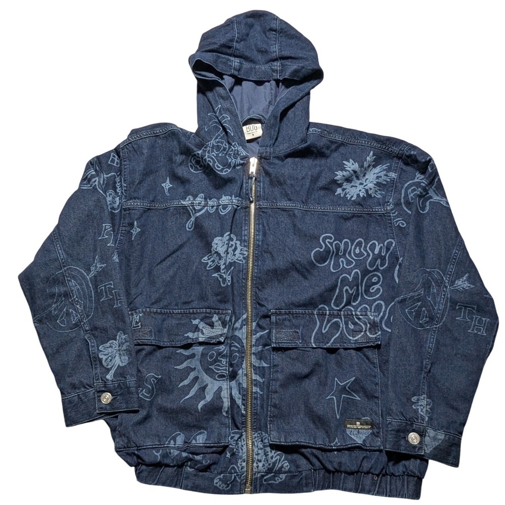 BDG Urban Outfitters Show Me Love Men Medium Hooded Zip Denim Jacket